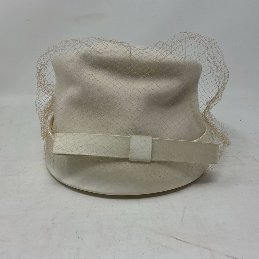 Vintage Valerie Modes Wool Hat With Veil, Winter White, Cream